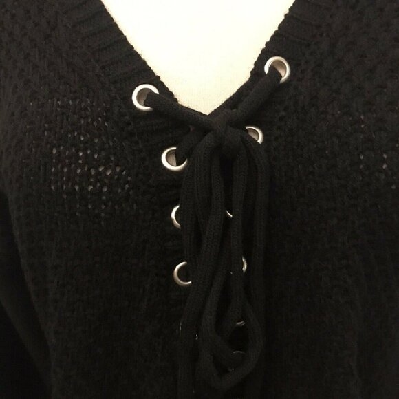 Charlotte Russe Black Long Sleeve Pullover Sweater. Lacing with Eyelets. Med B8 - Picture 2 of 6